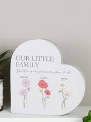 Natural Personalised Flower Of The Month Family Heart Ornament by PMC - Image 1 of 4