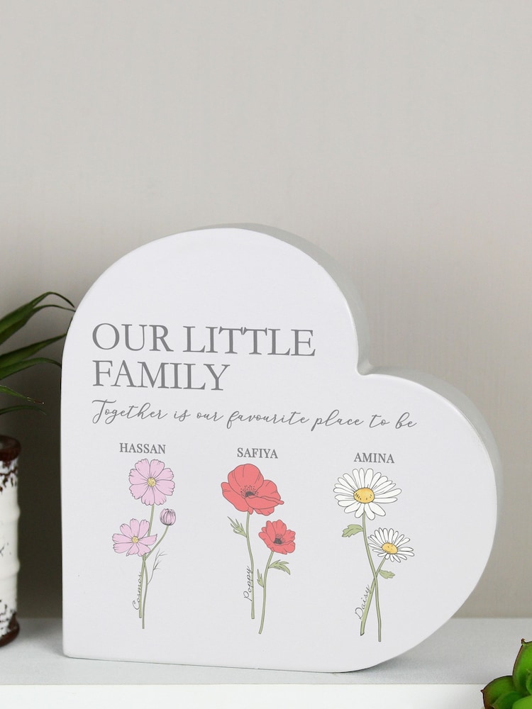 Natural Personalised Flower Of The Month Family Heart Ornament by PMC - Image 1 of 4