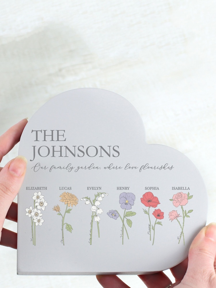 Natural Personalised Flower Of The Month Family Heart Ornament by PMC - Image 2 of 4