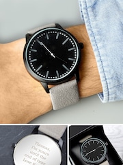 PMC Personalised Mens Matte Black Watch with Grey Strap and Presentation Box - Image 2 of 3