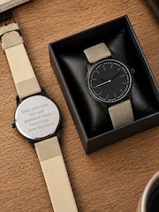 PMC Personalised Mens Matte Black Watch with Grey Strap and Presentation Box - Image 4 of 5