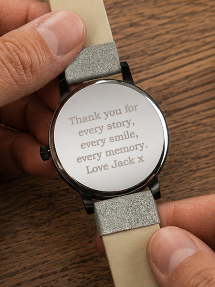 PMC Personalised Mens Matte Black Watch with Grey Strap and Presentation Box - Image 5 of 5