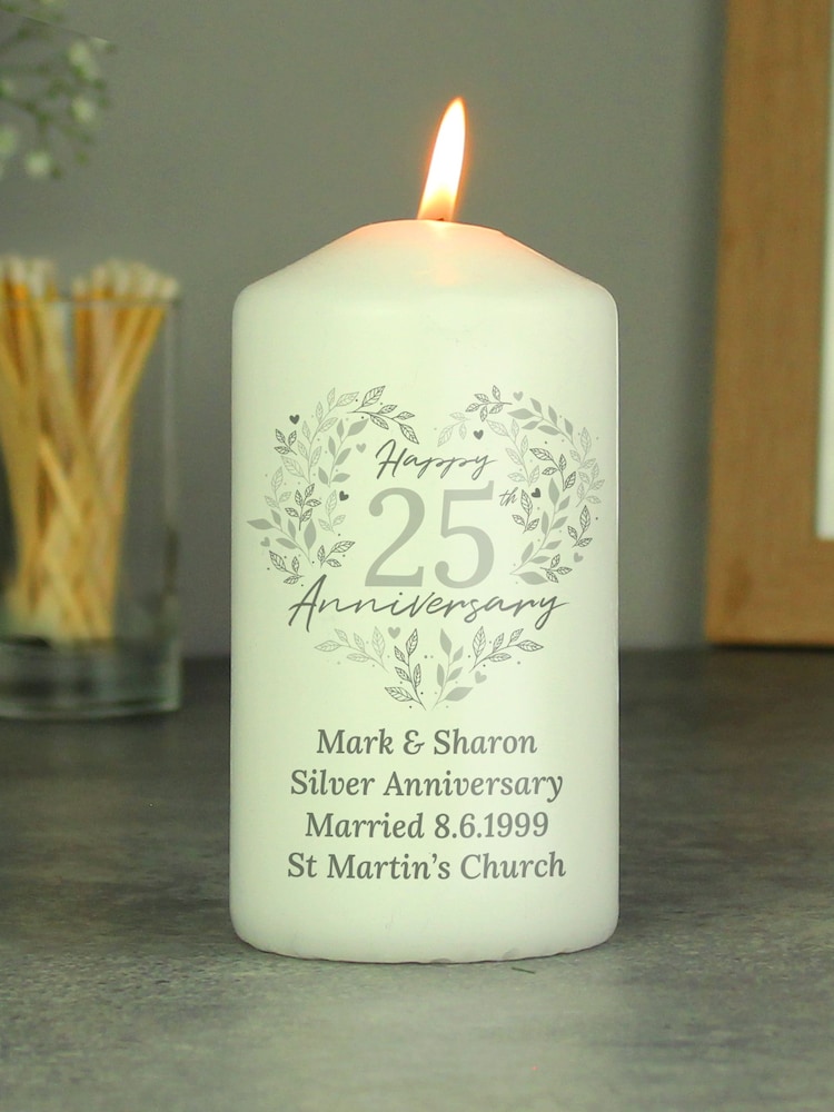 Personalised Silver 25th Anniversary Candle by PMC - Image 1 of 3