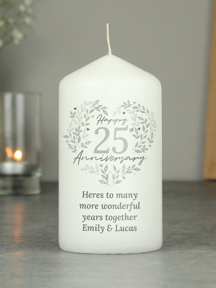 Personalised Silver 25th Anniversary Candle by PMC - Image 2 of 3