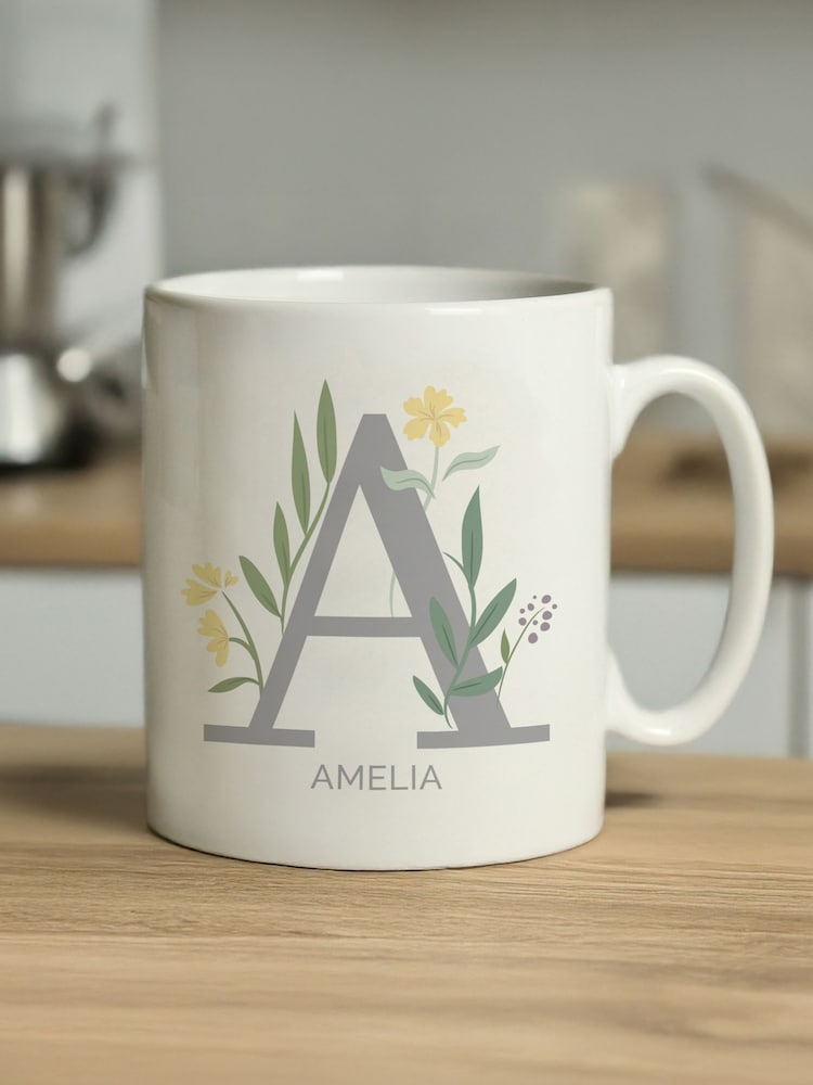 PMC Personalised Floral Initial White Mug - Image 1 of 4