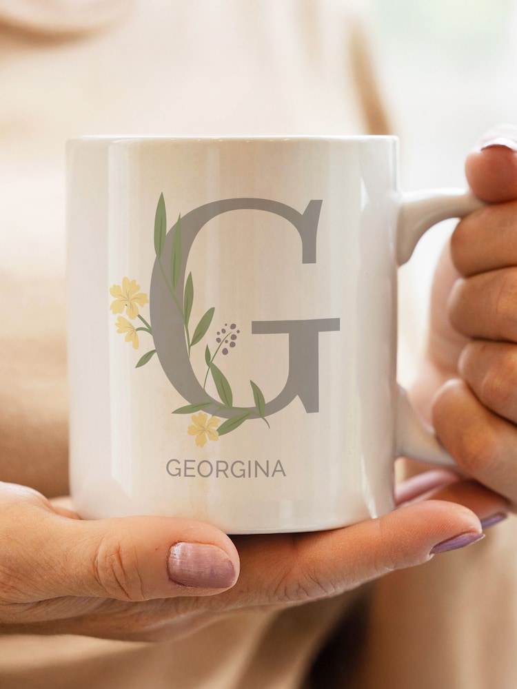 PMC Personalised Floral Initial White Mug - Image 2 of 4