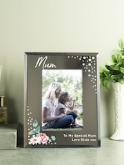 Grey Personalised Floral Mirrored 6x4 Photo Frame by PMC - Image 1 of 3