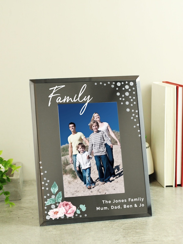 Grey Personalised Floral Mirrored 6x4 Photo Frame by PMC - Image 2 of 3