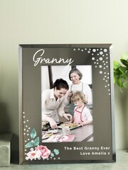 Grey Personalised Floral Mirrored 6x4 Photo Frame by PMC - Image 3 of 3