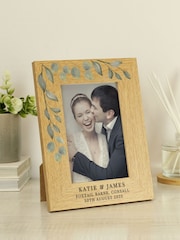 Personalised Botanical Wedding 6x4 Wooden Brown Photo Frame by PMC - Image 1 of 3