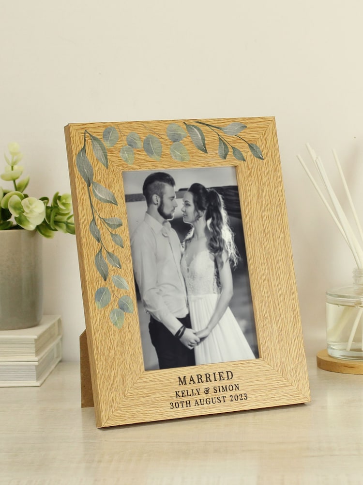 Personalised Botanical Wedding 6x4 Wooden Brown Photo Frame by PMC - Image 3 of 3