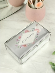 Natural Personalised Floral Mirrored Jewellery Box by PMC - Image 1 of 4