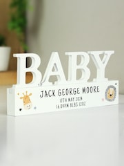 Personalised Safari Animals Wooden Baby Ornament by PMC - Image 1 of 2