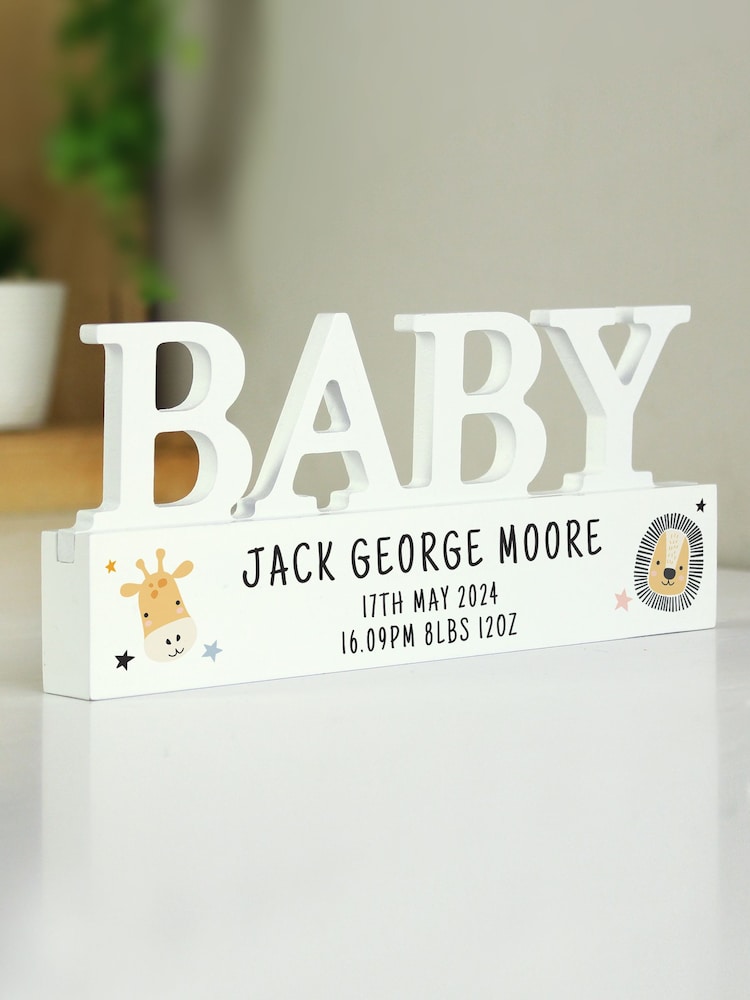 Personalised Safari Animals Wooden Baby Ornament by PMC - Image 1 of 2