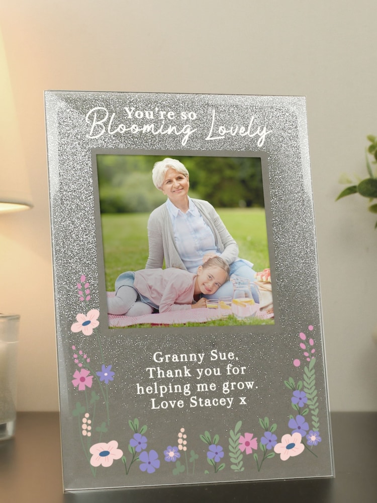 Silver Personalised 'Blooming Lovely' Glitter 6x4 Glass Photo Frame by PMC - Image 1 of 3
