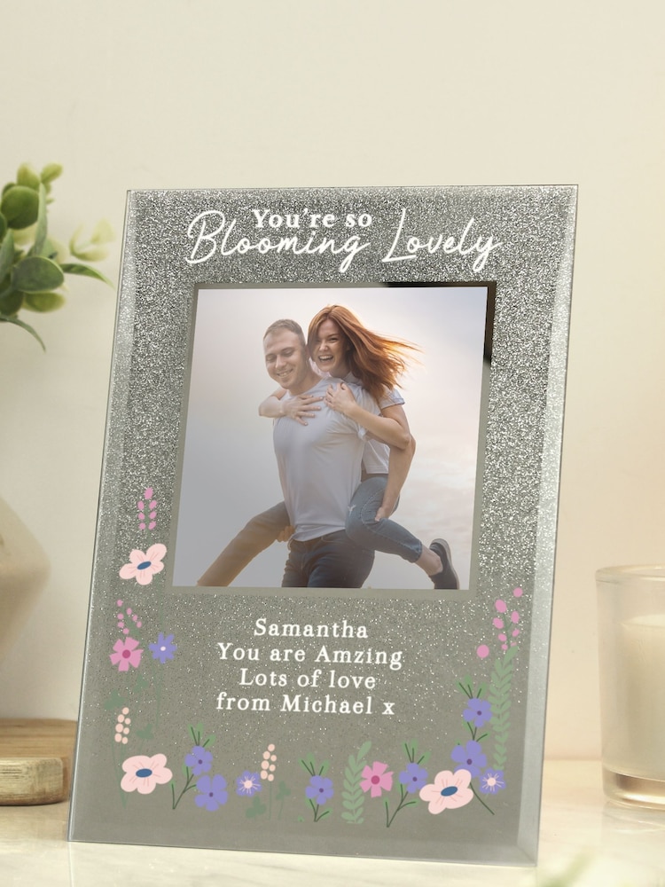 Silver Personalised 'Blooming Lovely' Glitter 6x4 Glass Photo Frame by PMC - Image 2 of 3