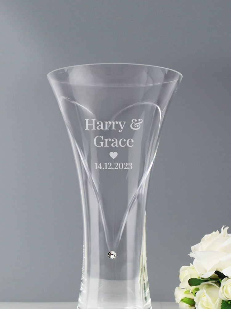 Personalised Hand Cut Diamante Heart Large Vase by PMC - Image 2 of 3
