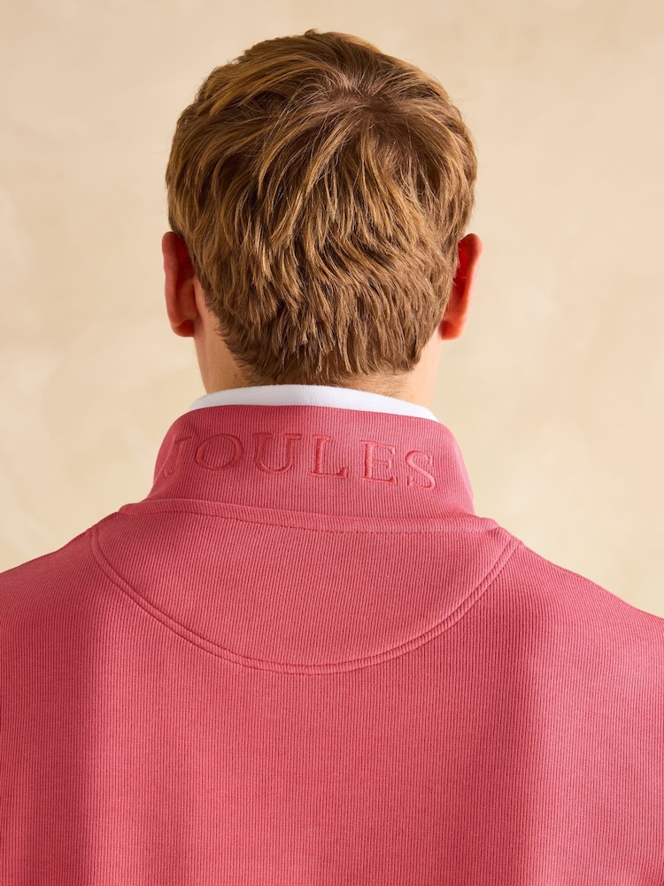 Joules Alistair Pink Quarter Zip Cotton Sweatshirt - Image 6 of 7