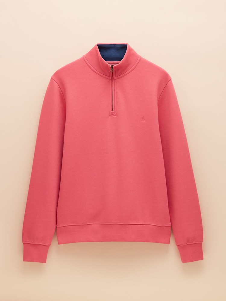 Joules Alistair Pink Quarter Zip Cotton Sweatshirt - Image 7 of 7