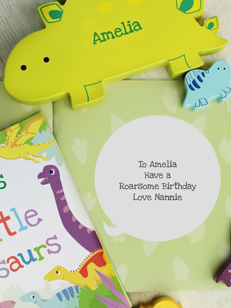 Yellow Personalised Dinosaur Book & Stacking Toy Set by PMC - Image 2 of 5
