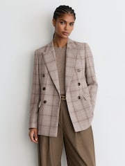 Двубортный блейзер из смесовой шерсти в клетку Reiss Bella - Изображение 3 9