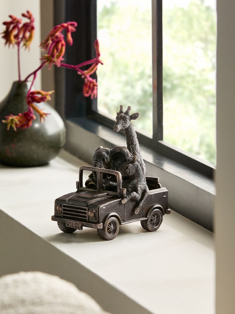 Bronze Safari Animals In Truck Ornament - Image 1 of 6