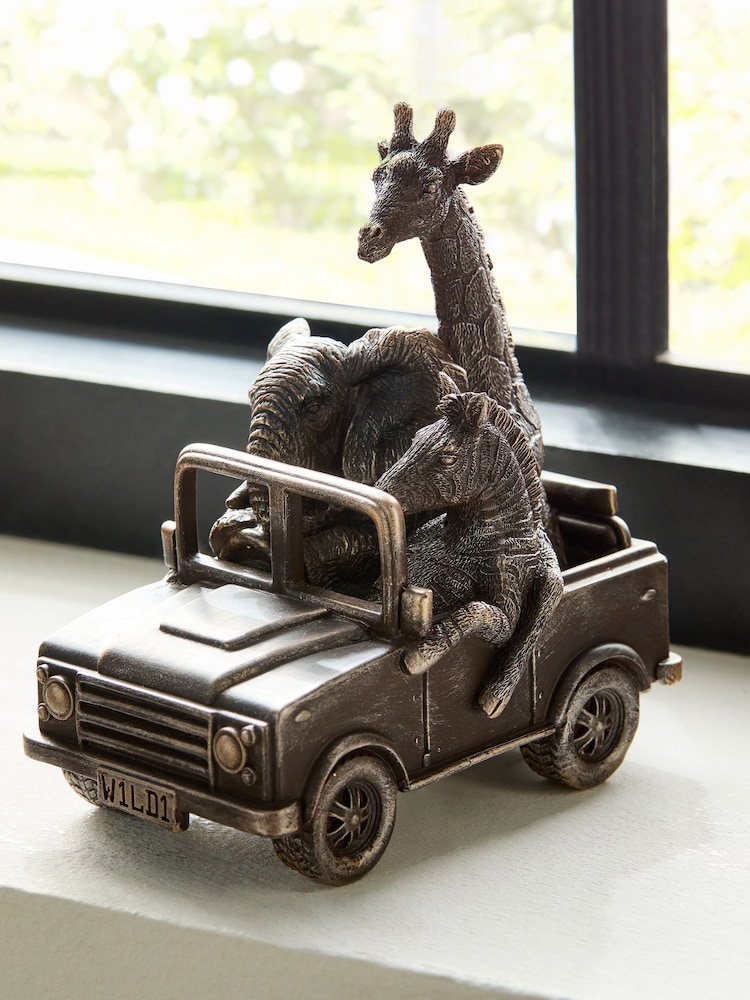 Bronze Safari Animals In Truck Ornament - Image 2 of 6