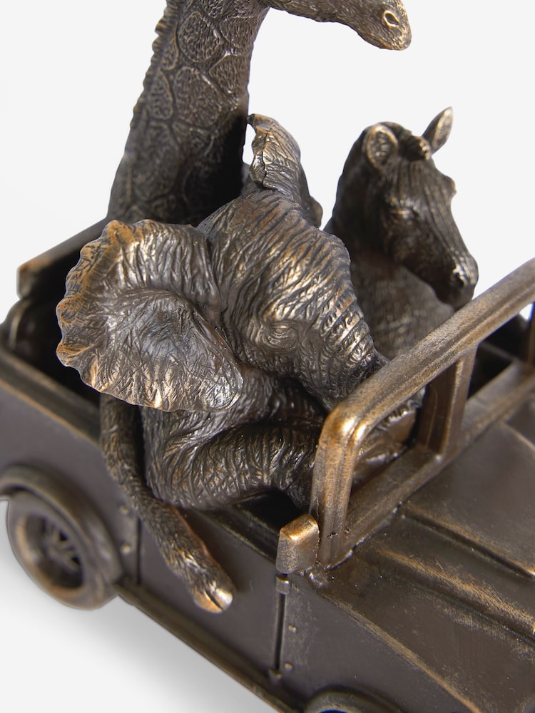 Bronze Safari Animals In Truck Ornament - Image 3 of 6