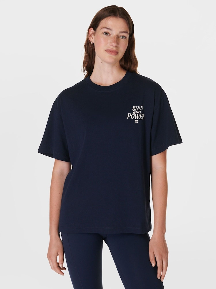 Sweaty Betty Blue 100% Organic Cotton Find Your Power T-Shirt - Image 1 of 7
