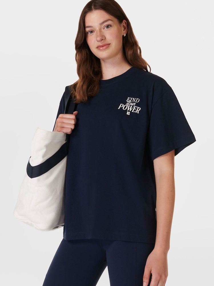 Sweaty Betty Blue 100% Organic Cotton Find Your Power T-Shirt - Image 2 of 7