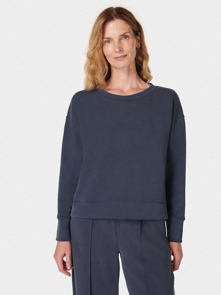 Sweaty Betty Blue Sand Wash Pullover Sweat Shirt - Image 1 of 6 Sweaty Betty Blue Sand Wash Pullover Sweat Shirt - Image 1 of 6