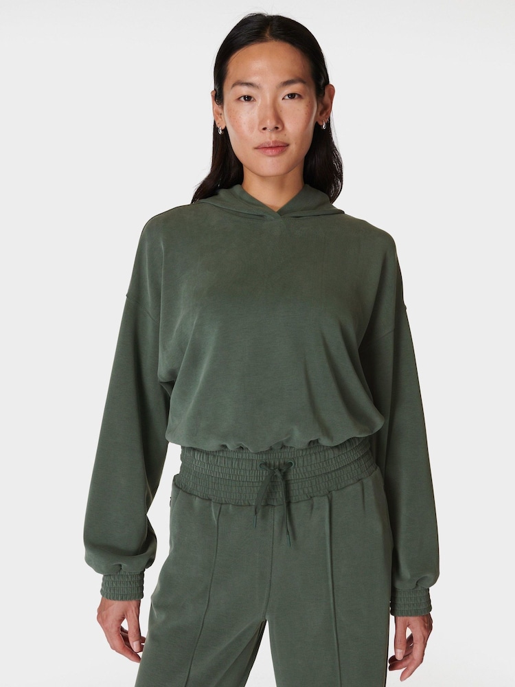 Sweaty Betty Green Sand Wash Cloud Weight Crop Hoodie - Image 1 of 6
