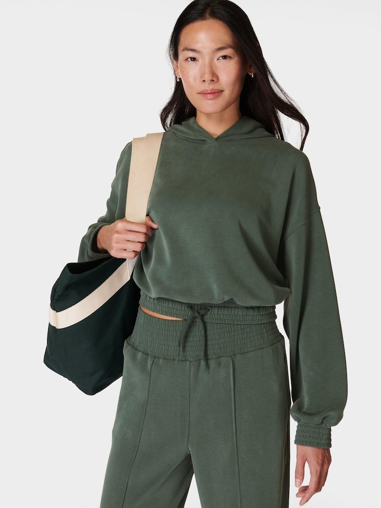 Sweaty Betty Green Sand Wash Cloud Weight Crop Hoodie - Image 2 of 6