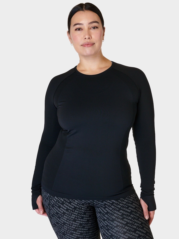 Sweaty Betty Black Athlete Seamless Workout Long Sleeve Top - Image 1 of 7