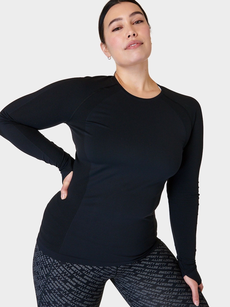 Sweaty Betty Black Athlete Seamless Workout Long Sleeve Top - Image 4 of 7