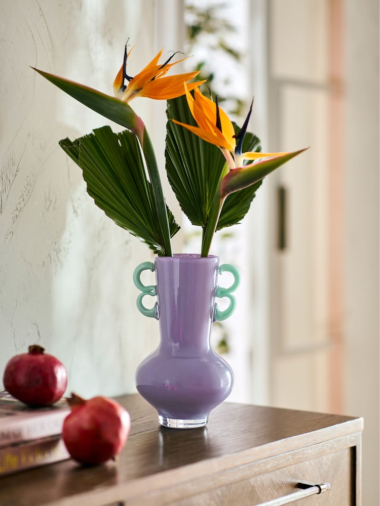 Purple Glass Wiggle Handle Vase - Image 1 of 5