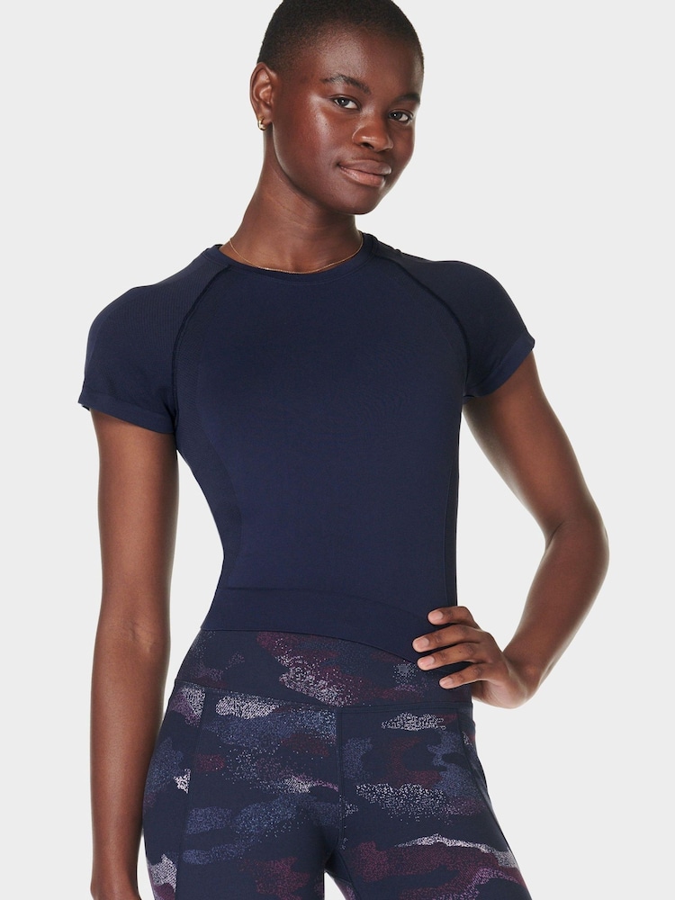 Sweaty Betty Blue Athlete Crop Seamless Workout T-Shirt - Image 1 of 7