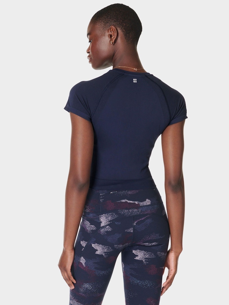 Sweaty Betty Blue Athlete Crop Seamless Workout T-Shirt - Image 2 of 7