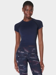Sweaty Betty Blue Athlete Crop Seamless Workout T-Shirt - Image 3 of 7