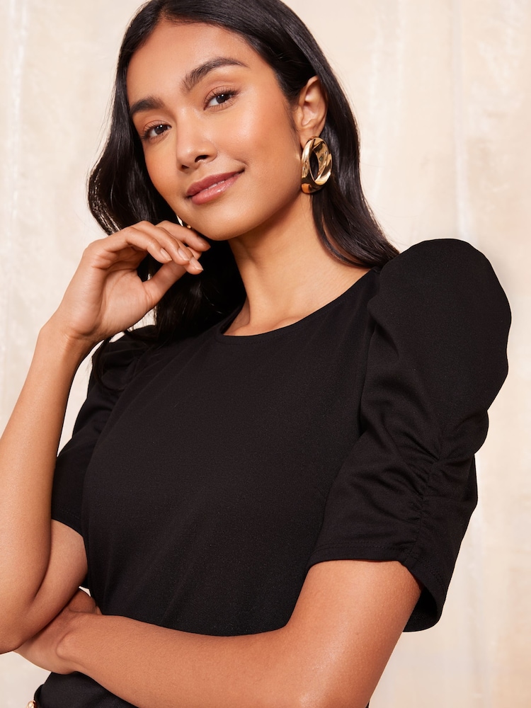 Friends Like These Black Short Puff Sleeve Mini Shift Dress - Image 3 of 4