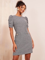 Friends Like These Grey Petite Short Puff Sleeve Mini Shift Dress - Image 1 of 4