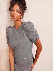 Friends Like These Grey Petite Short Puff Sleeve Mini Shift Dress - Image 2 of 4