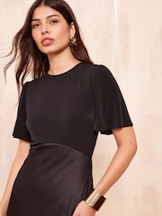 Friends Like These Black Flutter Sleeve Satin 2 In 1 Midi Dress - Image 2 of 4