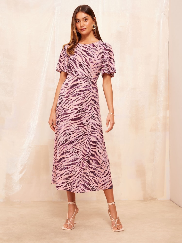 Friends Like These Purple Animal ITY Flutter Short Sleeve Midi Dress - Image 1 of 4