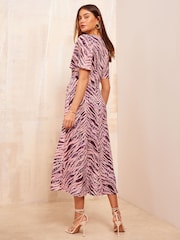 Friends Like These Purple Animal ITY Flutter Short Sleeve Midi Dress - Image 2 of 4