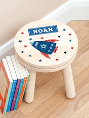Personalised Kid’s Rocket Wooden Stool by Treat Republic - Image 2 of 5