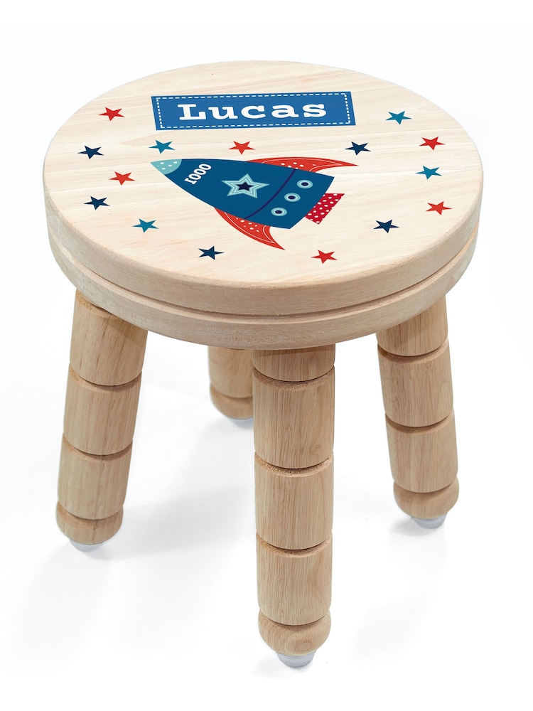 Personalised Kid’s Rocket Wooden Stool by Treat Republic - Image 5 of 5