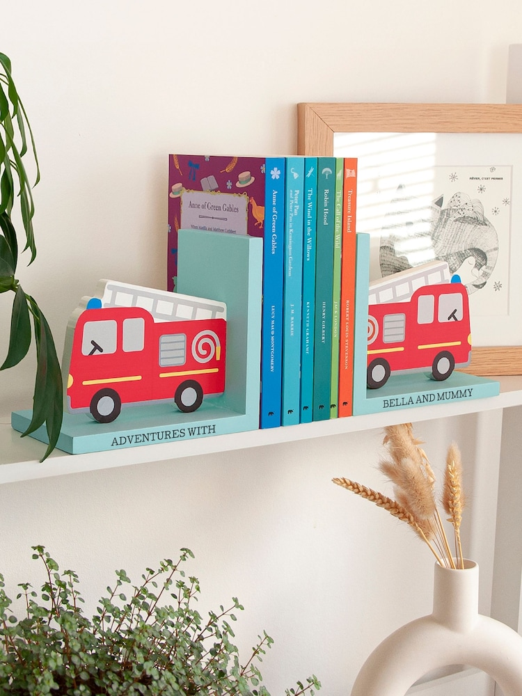 Kids Red Personalised Fire Engine Bookends by Treat Republic - Image 2 of 5