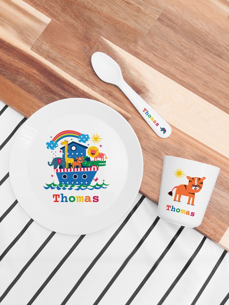Kids Personalised Noahs Ark White Dinner Set by Treat Republic - Image 1 of 4
