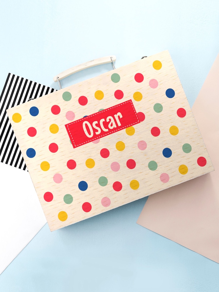 Personalised Kid’s Polka Dot Colouring Set by Treat Republic - Image 1 of 5